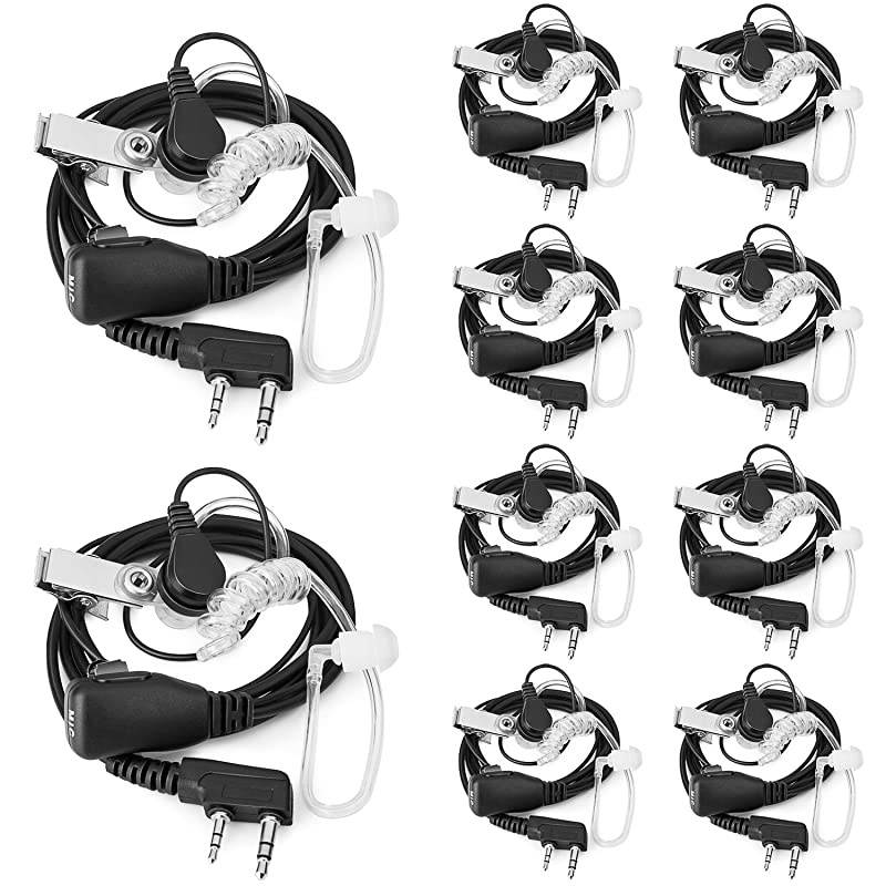 2Pin Covert Acoustic Tube Walkie Talkie Earpiece Two Way Radio Earpiece with a PTT Mic Compatible with Walkie Talkie Headset Brands Kenwood Puxing Wouxun Baofeng Pack of 10