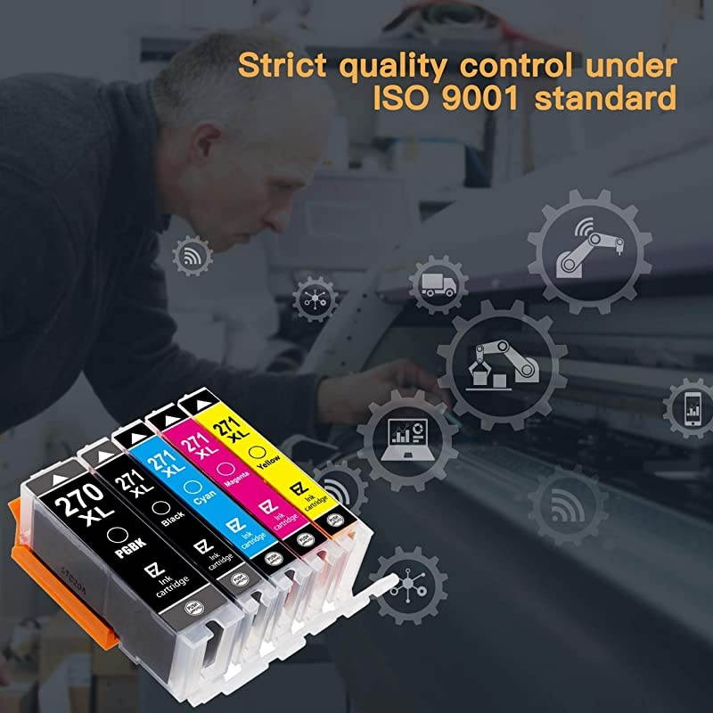 TM Compatible Ink Cartridge Replacement for Canon PGI270XL CLI271XL PGI 270 XL CLI 271 XL to use with PIXMA MG6820 MG5720 1 Large Black1 Small Black1 Cyan1 Magenta1 Yellow 5 Pack