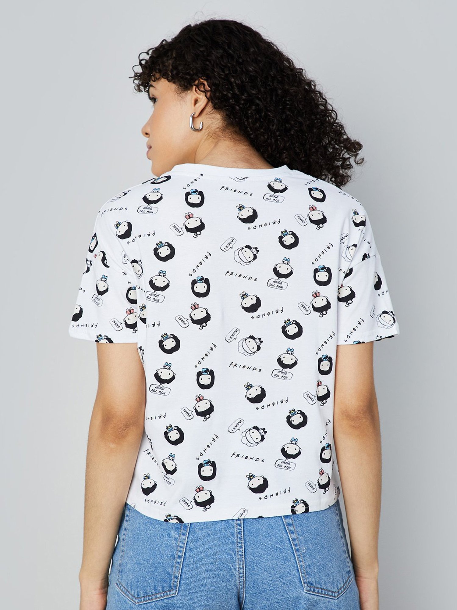 Ginger by Lifestyle White & Black Cotton Graphic Print T-Shirt