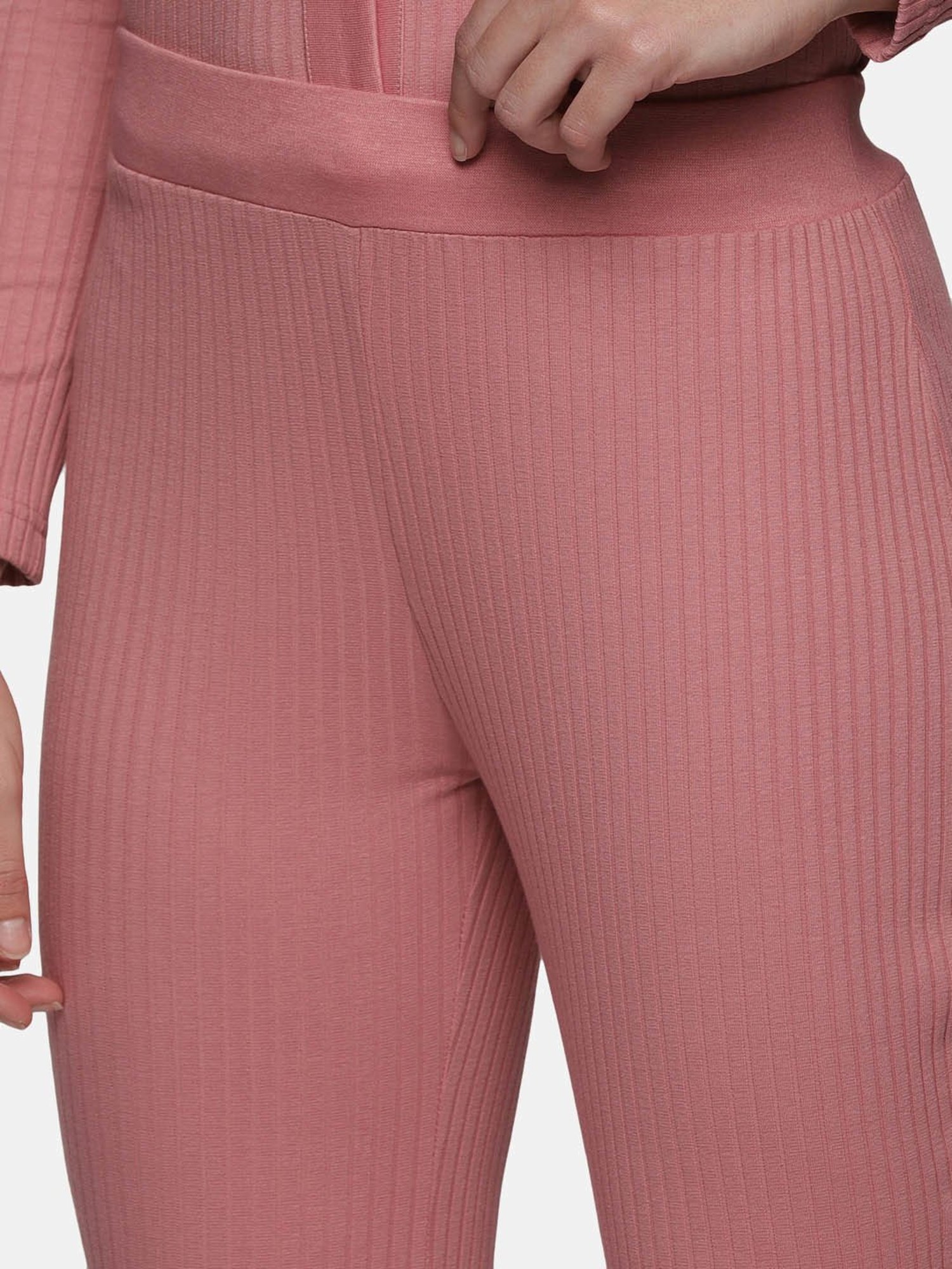 ISU Dusty Pink Cotton Slim Fit High Rise Pants