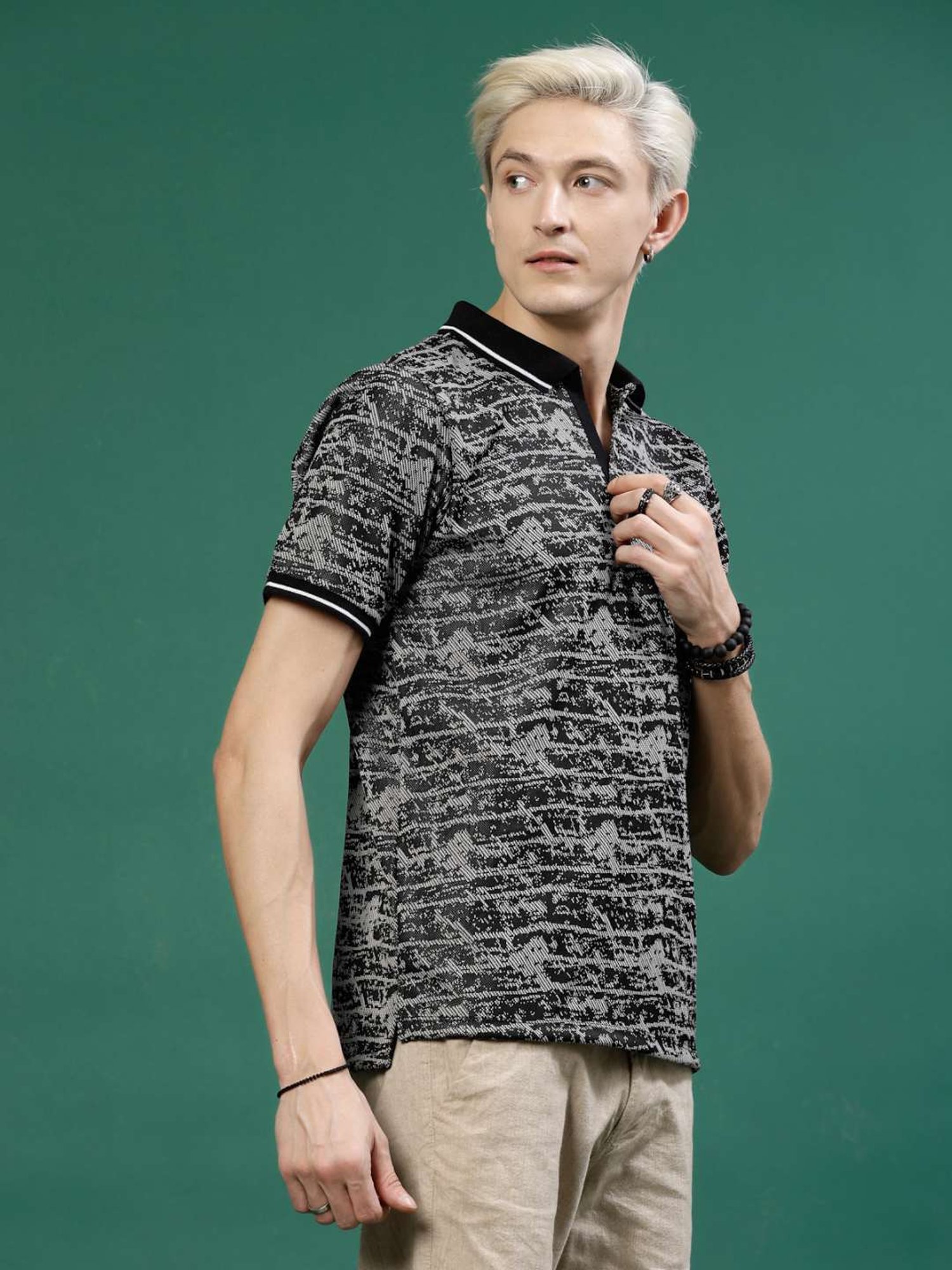Rigo Grey Slim Fit Printed Polo T-Shirt