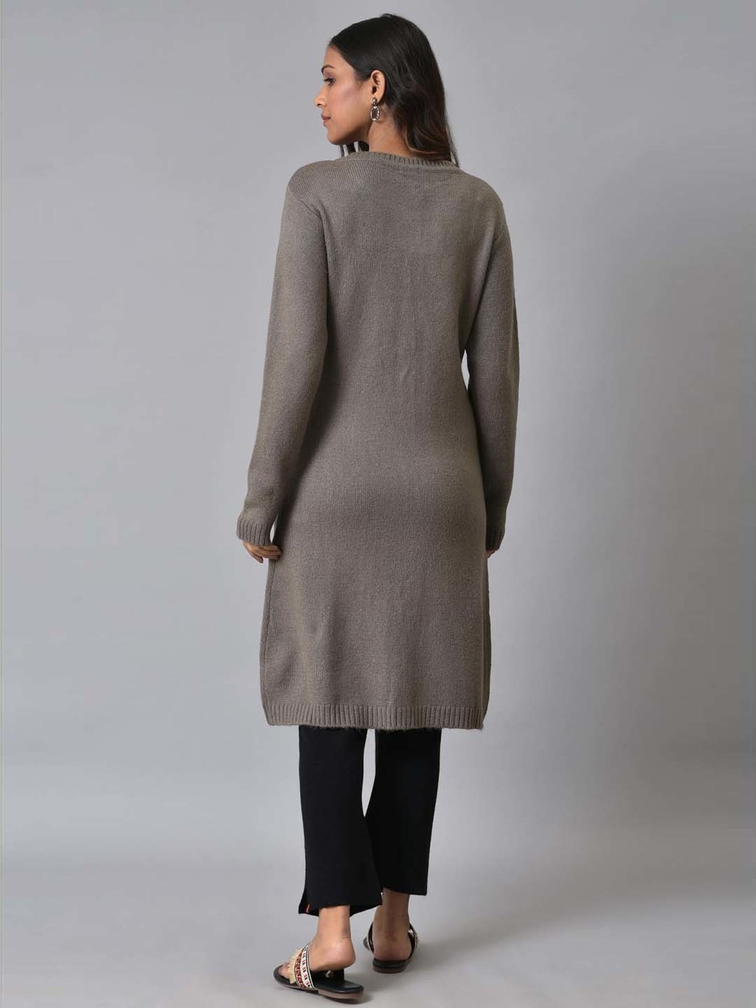 W Grey Self Pattern Cardigan