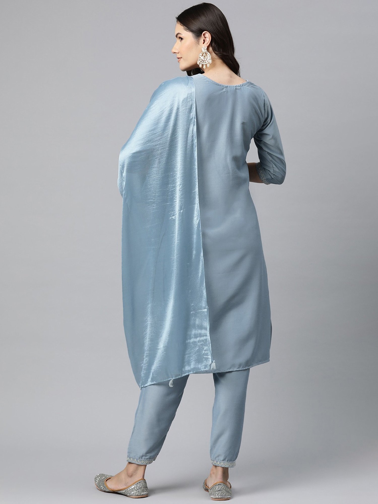 READIPRINT FASHIONS Blue Embroidered Kurta Pant Set With Dupatta