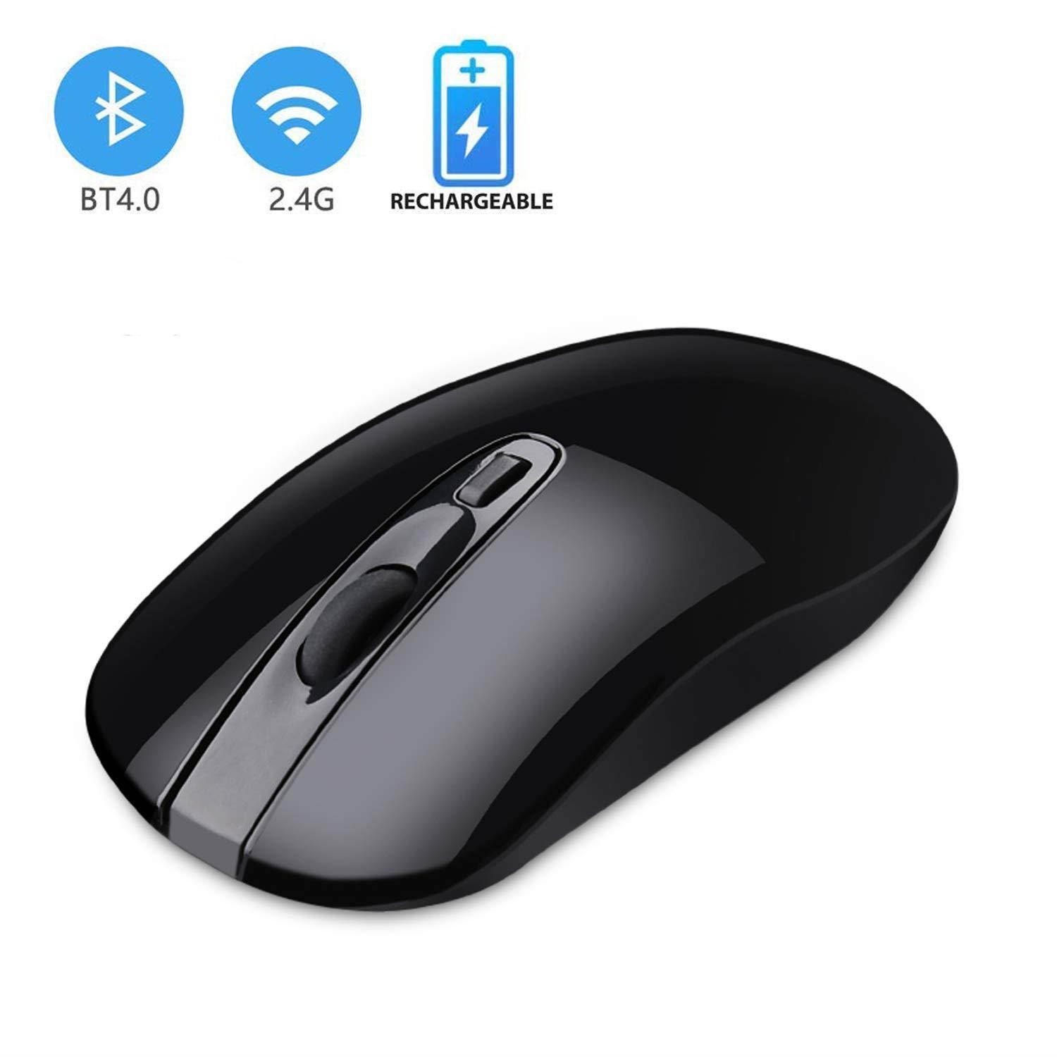 Wireless Bluetooth Mouse,Cimetech Rechargeable 4.0/2.4G Cordless Mouse Dual Mode Slim Ergonomic Mouse for Laptop, PC, Windows Mac Android OS Tablet (Dual-Mode Black)