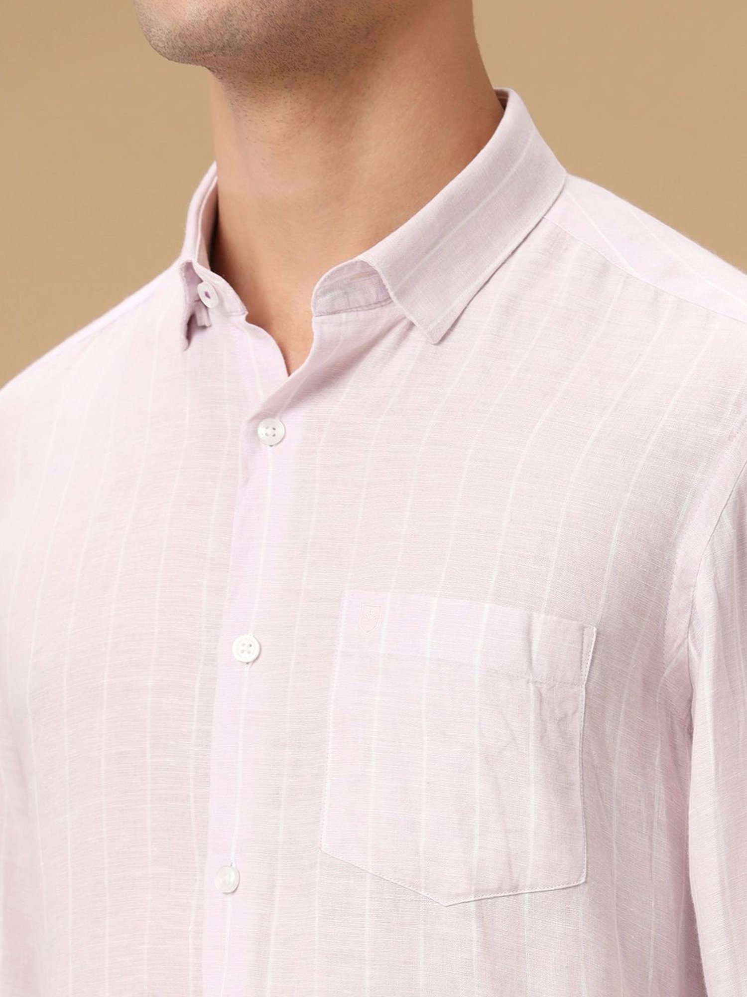 Linen Club Purple Linen Contemporary Fit Striped Shirt