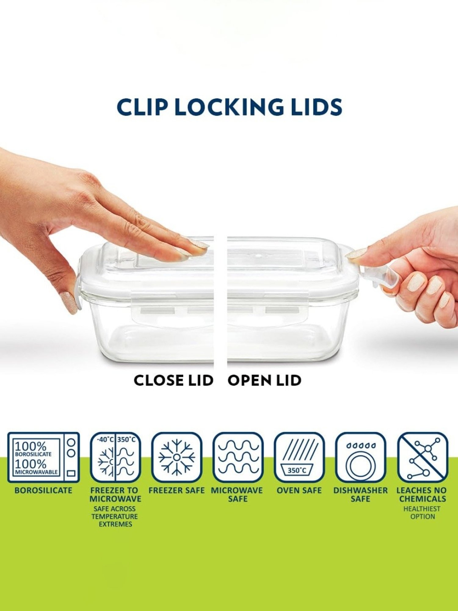 Borosil Glass Daisy Tiffin Box with Microwave Safe Set of 4 (Green , 320 ml)