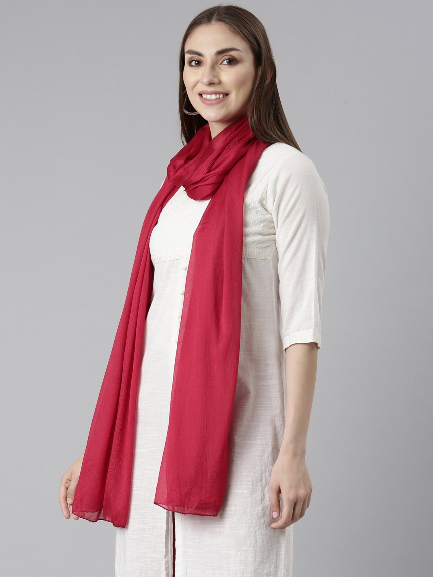 TWIN BIRDS Black & Red Plain Dupatta - Pack Of 2