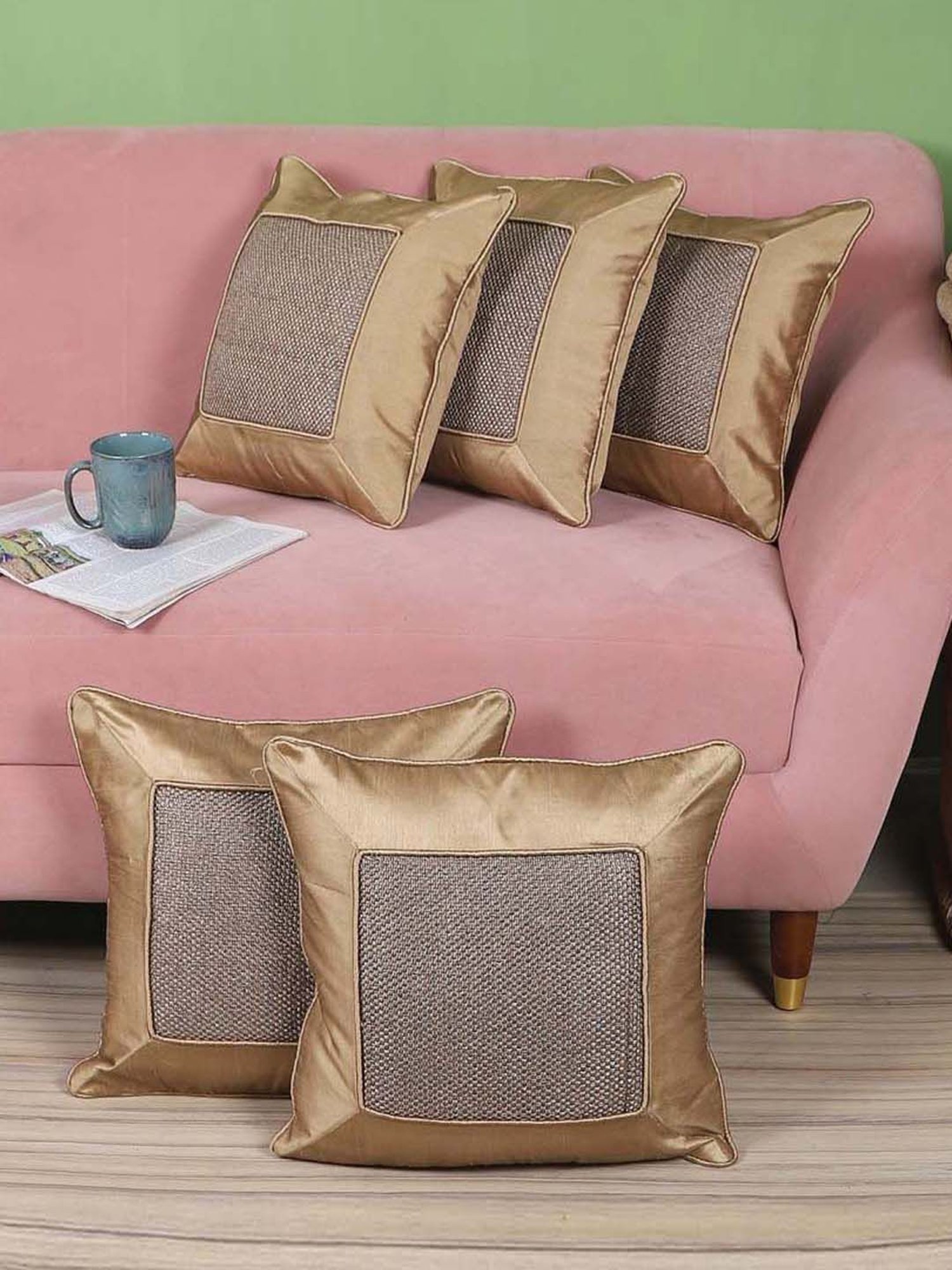 MFD HOME Furnishing Brown Jute Cushion Cover - Set of 5