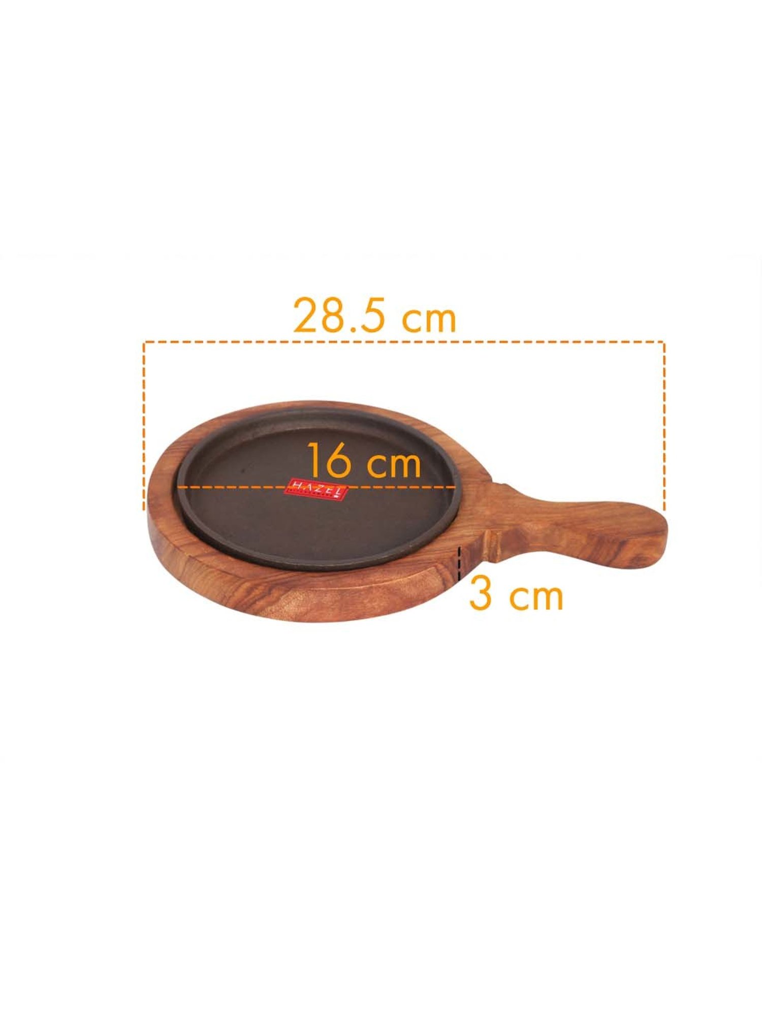 HAZEL Brown Wood 17.78 cm Round Sizzler Plate With Racket
