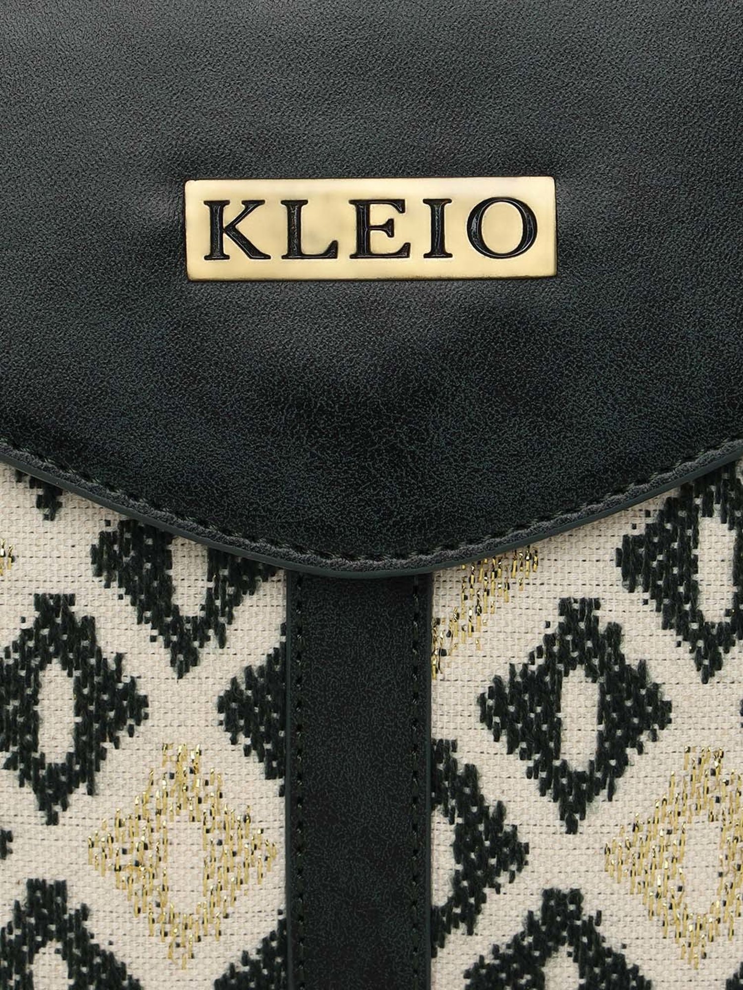 KLEIO Black & Golden Textured Medium Sling Handbag