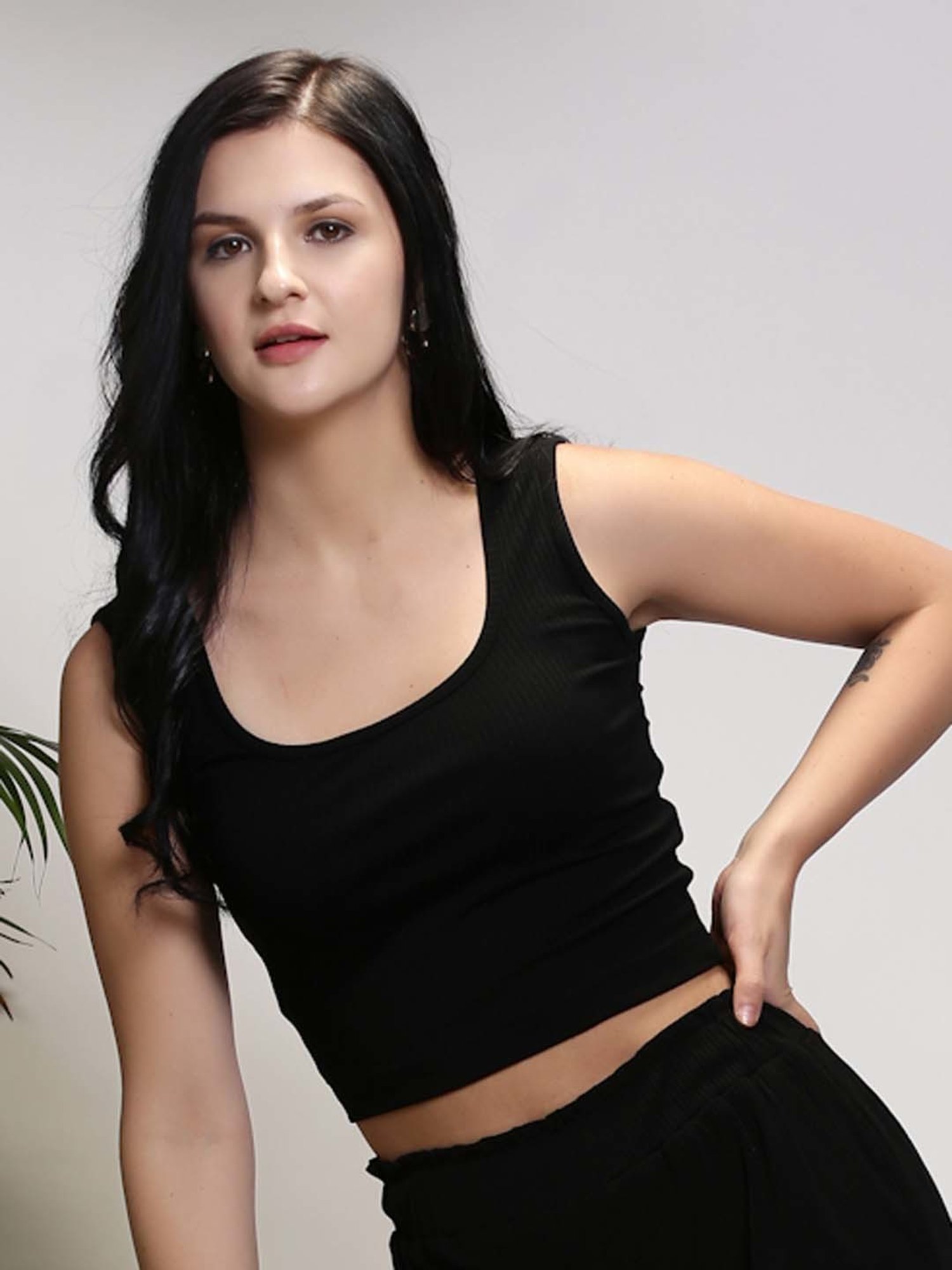 Sera Black & Blue Striped Crop Top - Pack Of 2