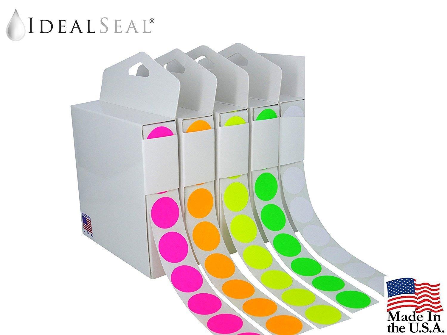 Color Coding Labels Super Bright Fluorescent Neon Yellow, Green, Orange, Pink, White Round Circle Dots + (Dispensing Box) 7,500