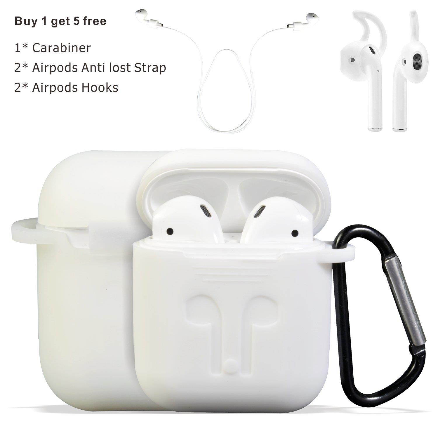 Enhenstre AirPods Case Cover, Silicone Protective Case and Skin for Airpods Charging Case with Airpods Anti-Lost Strap/Airpods Hooks,[Buy 1 Get 5 Accessories] (Glow)