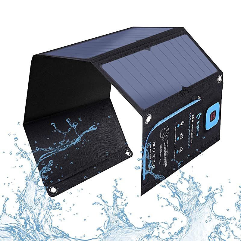 28W Solar Charger with Digital Ammeter 2USB5V4A Max Overall Portable Waterproof Solar Panels Phone Charger Compatible with iPhone 11XsXRX8 iPad Samsung Galaxy LG Google Pixel etc