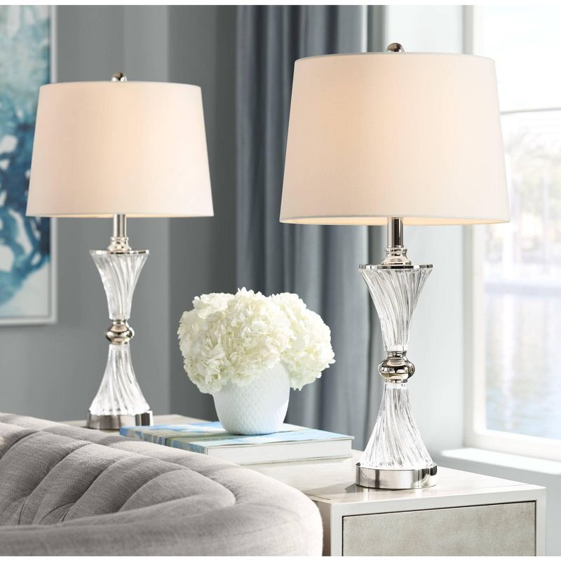 Regency Hill Modern Table Lamps Set of 2 with USB Charging Port Chrome and Glass Drum Shade for Living Room Family Bedroom Bedside