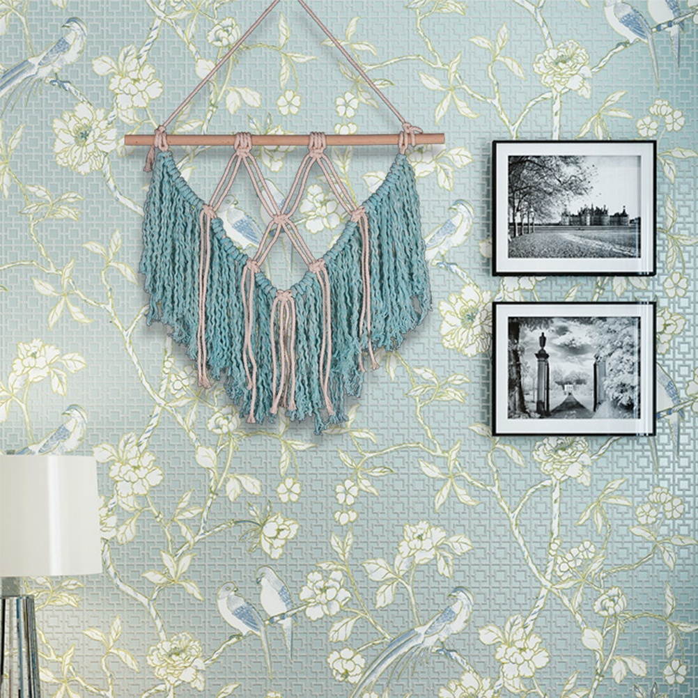 Handmade Tassel Wall Hanging Tapestry Ornament Craft Indoor Home Hanging Decor 40x45cm (Blue)