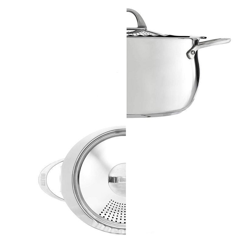 Bialetti 7593 2 In 1 Stainless Steel 6 Quart Oval Shaped Kitchen Pasta Pot with Lockable Strainer Lid and Secure Grip Handles, Silver