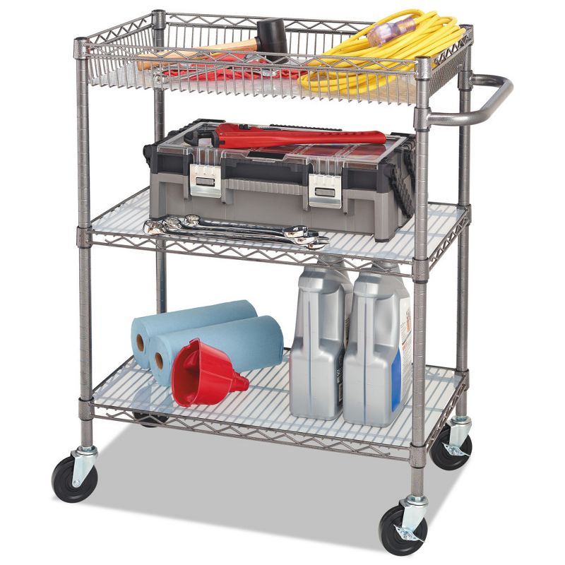 Alera Three-Tier Wire Rolling Cart 34w x 18d x 40h Silver
