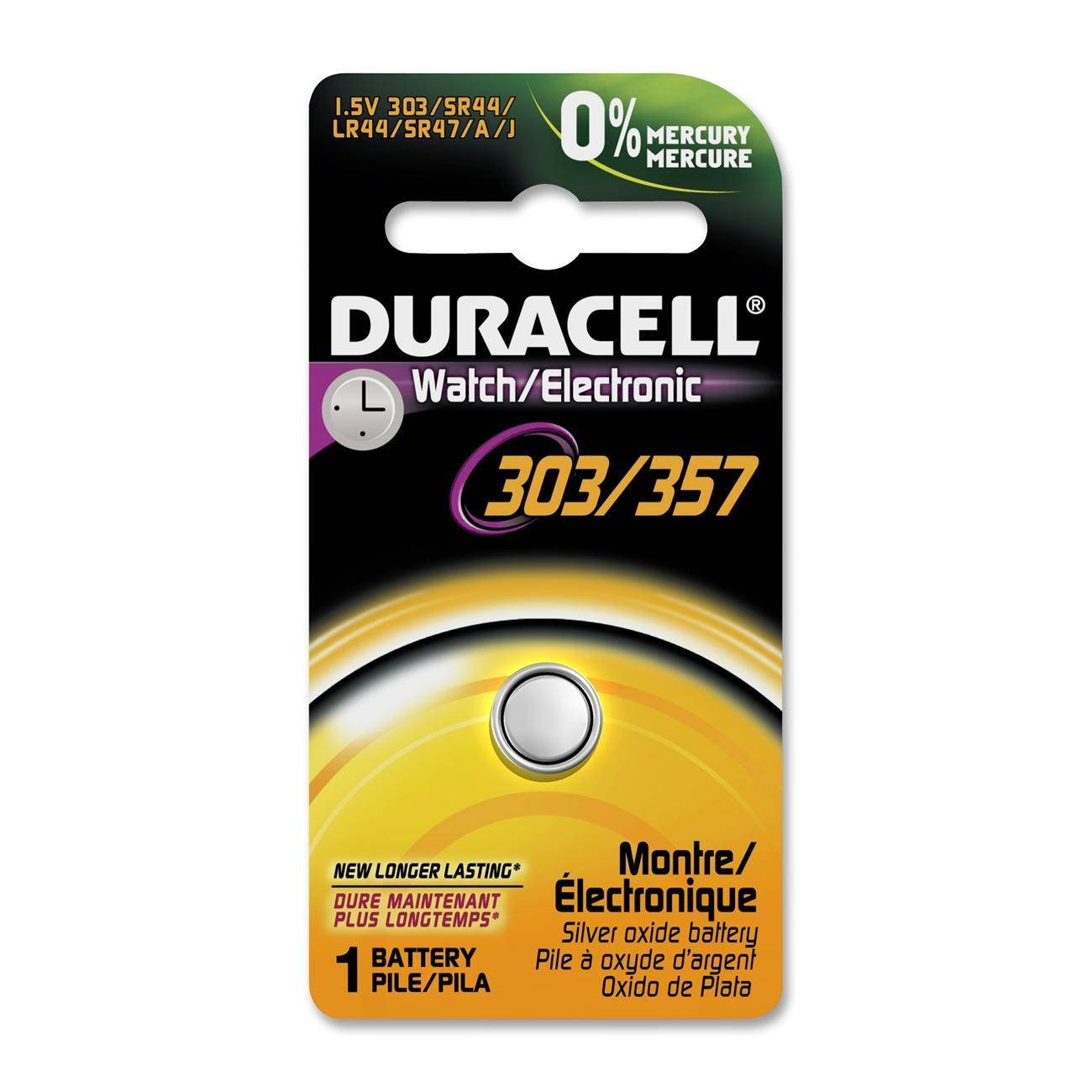 Duracell Button Cell Battery, 303/357, 1.5 V, 6/Box D303357PK