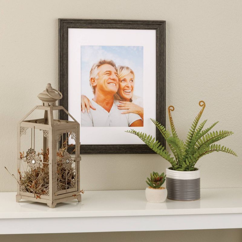 4pc 11"x14" Matted to 8"x10" Rustic Woodgrain Tabletop or Wall Mount Picture Frames Distressed Black - Life Moments