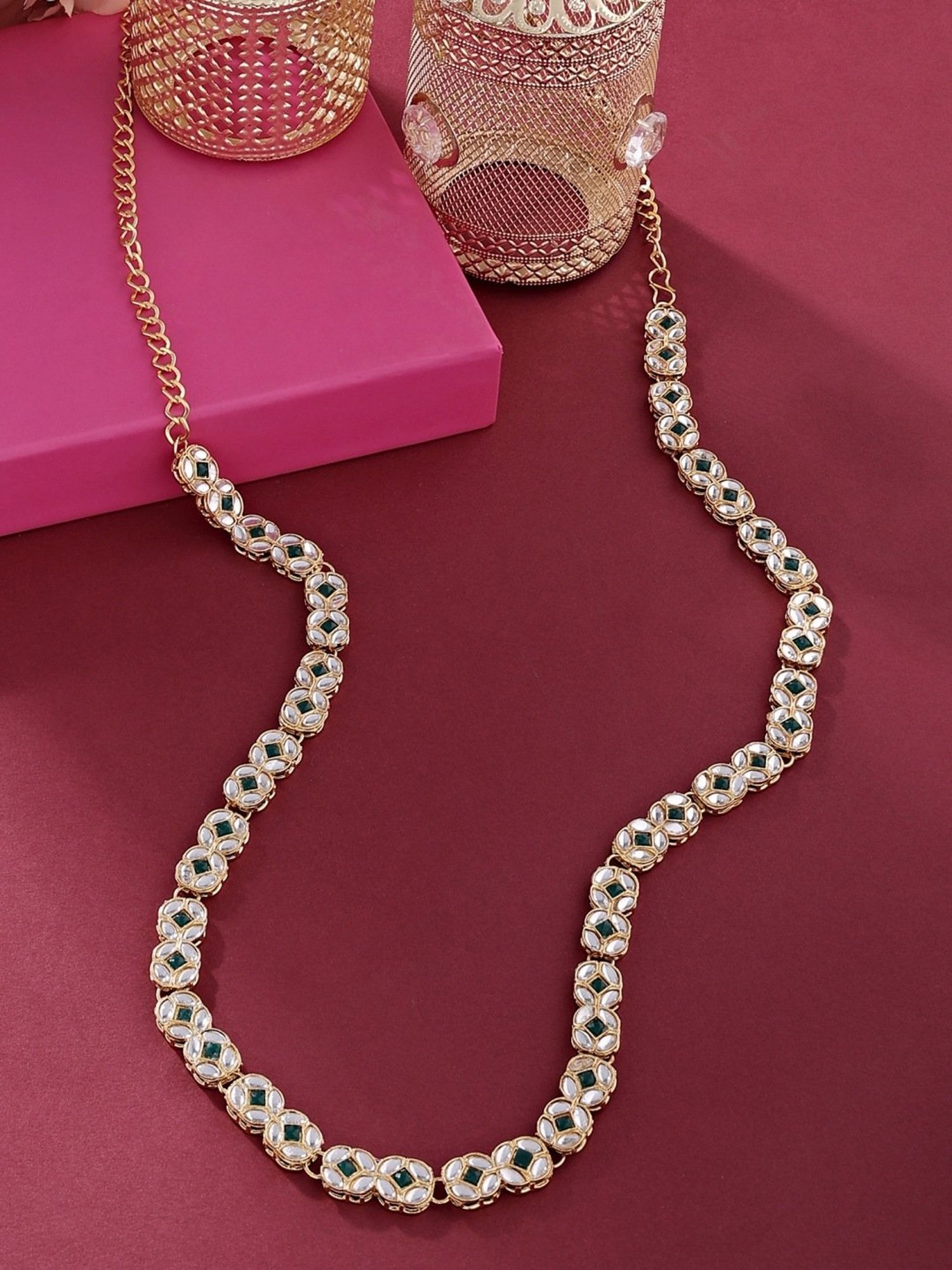 Zaveri Pearls Green Dazzling Kundan Embellished Sleek Bridal Kamarbandh-ZPFK16128