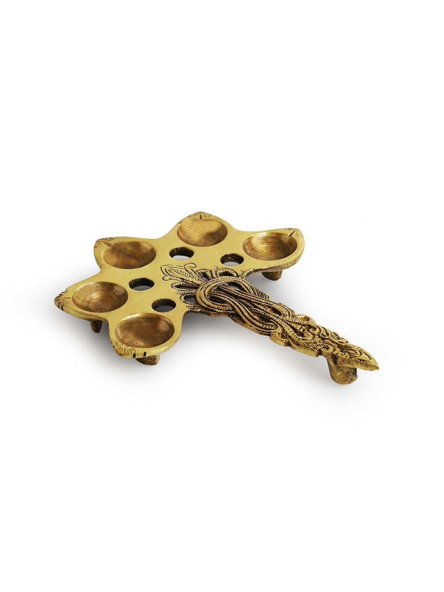 ExclusiveLane Golden Brass Panch Deep Aarti Pooja Spoon 5 Wicks