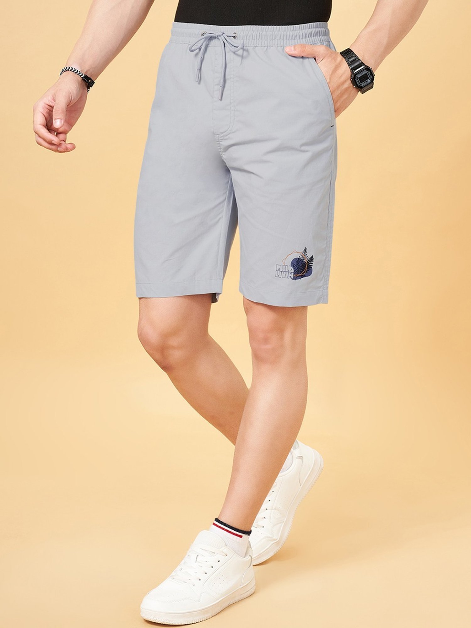 Urban Ranger By Pantaloons Celestial Blue Cotton Regular Fit Shorts