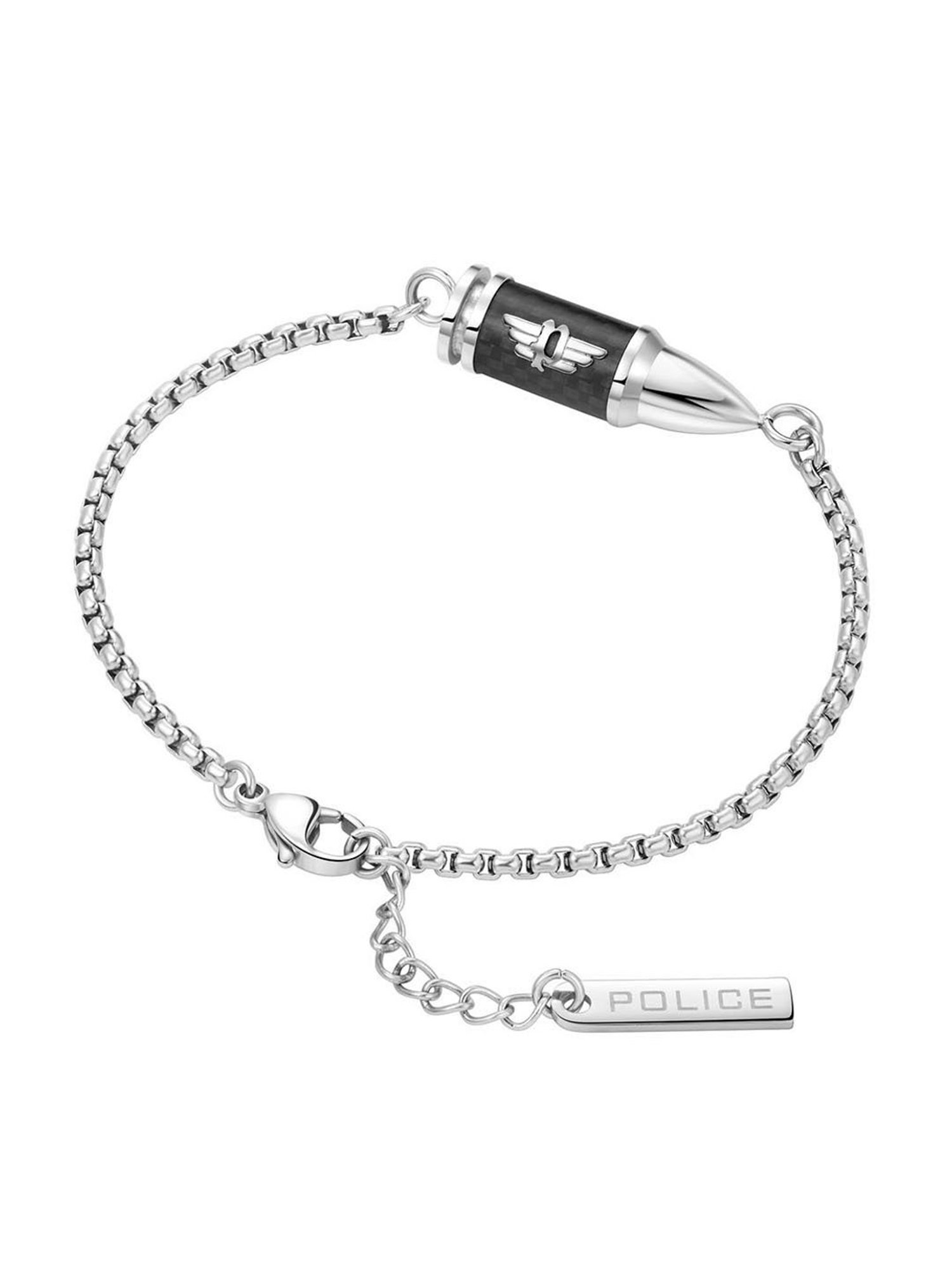 Police Showpiece Silver & Black Flexible Fit Bracelet for Men