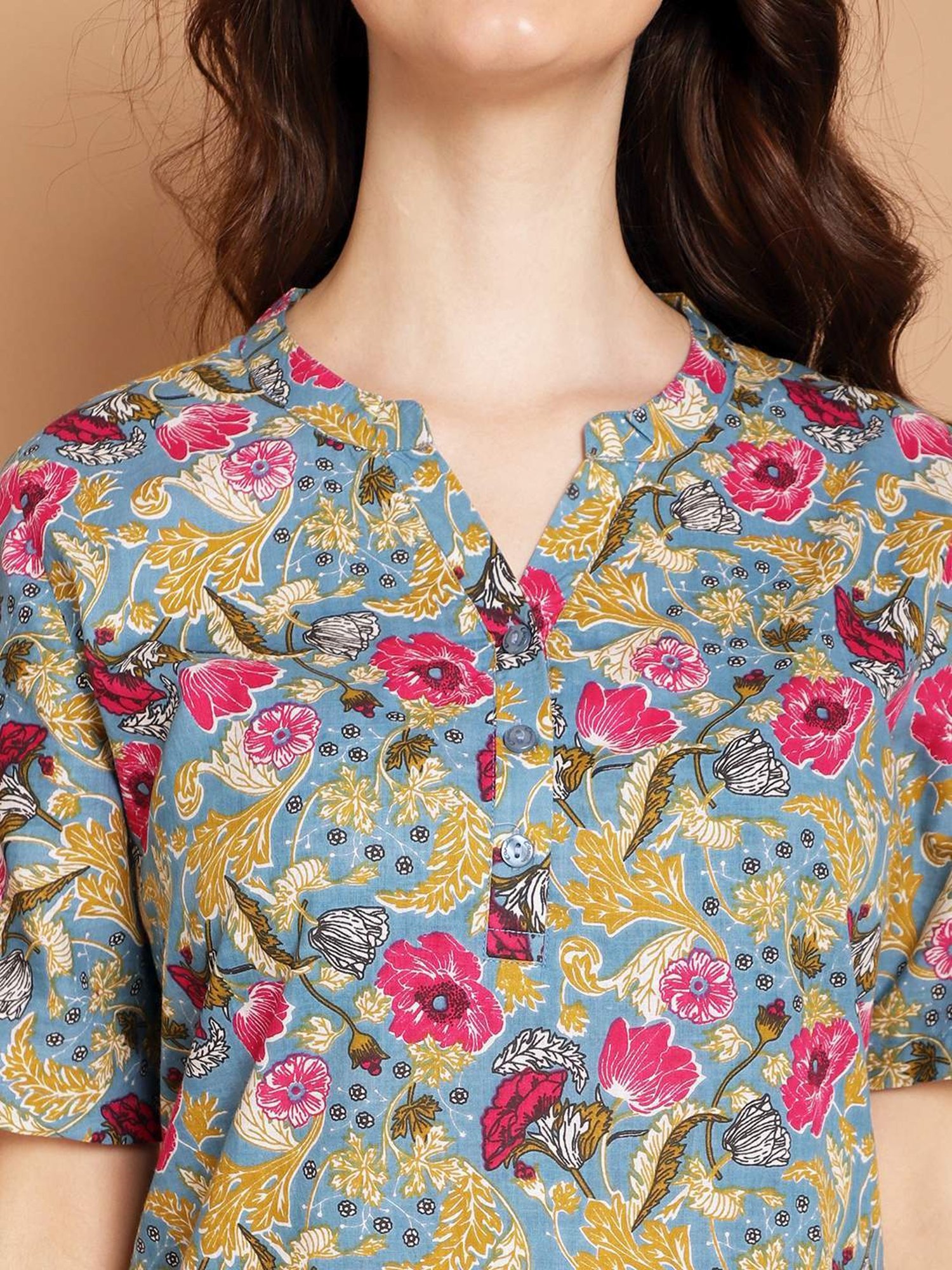 Kanvin Blue Cotton Printed Nighty