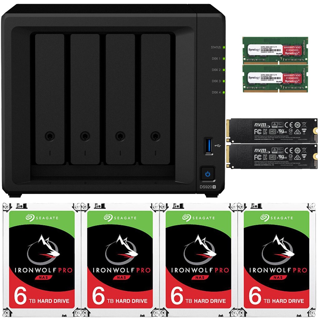 Synology DS920+ DiskStation with 8GB RAM and 48TB (4 x 12TB) of Seagate Ironwolf PRO Drives and 1TB (2x500GB) NVMe Cache Fully Assembled and Tested By CustomTechSales