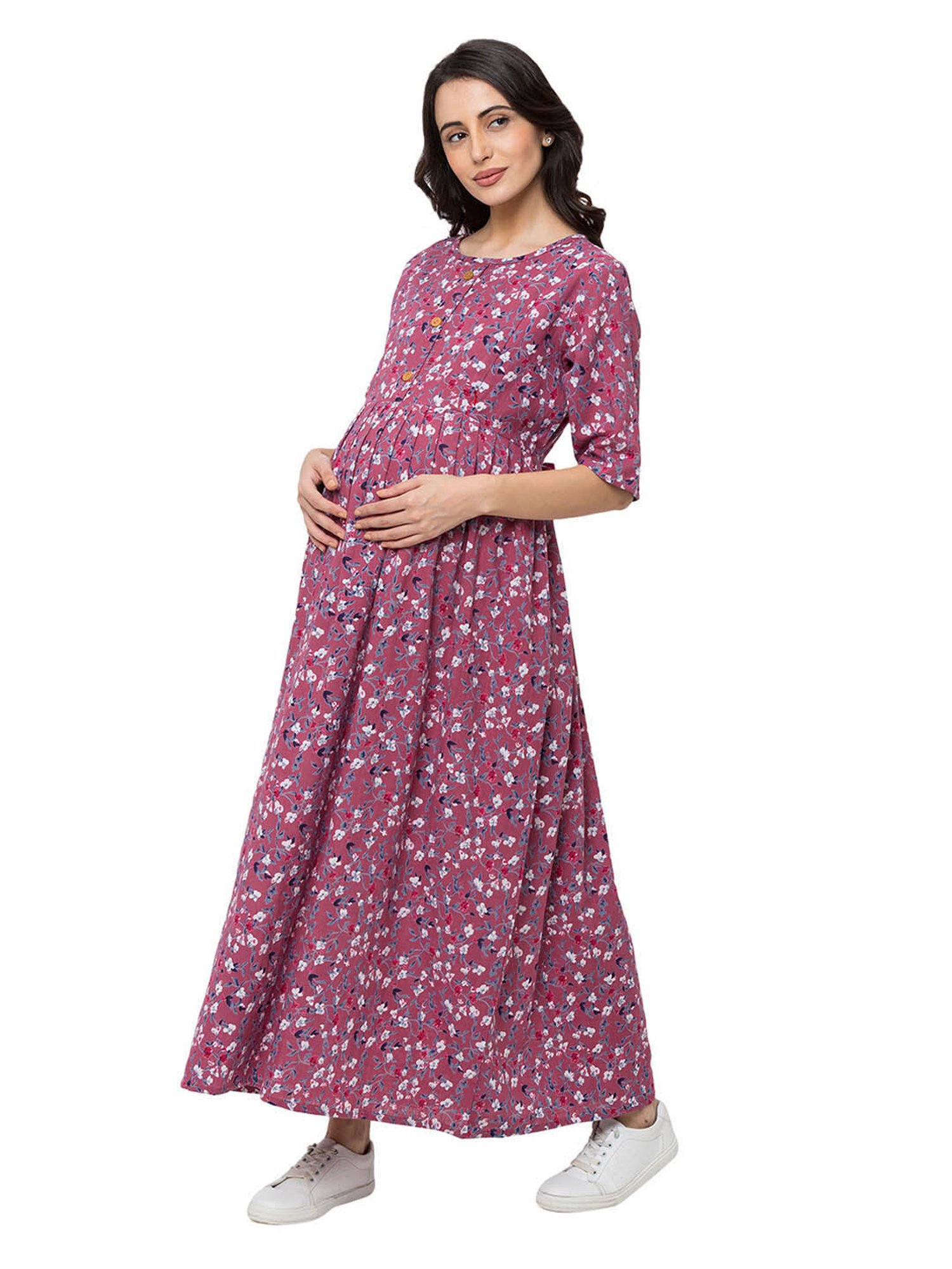 MomToBe Pink Printed Maternity Dress