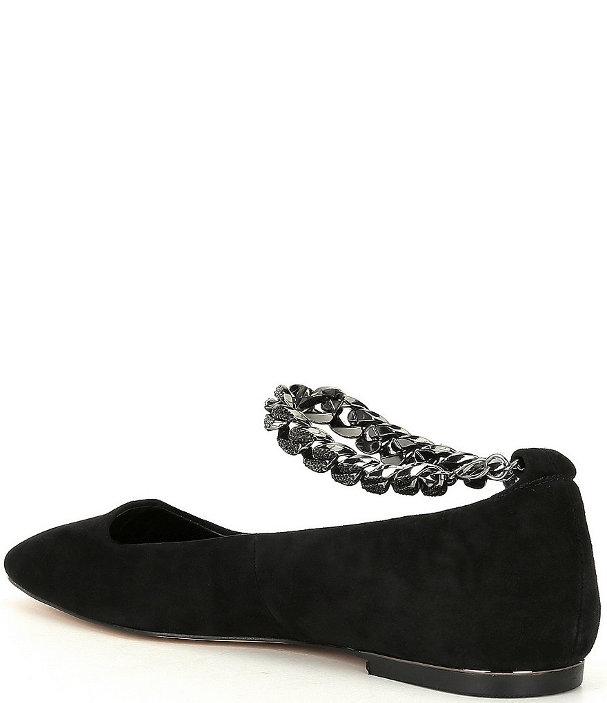 KARL LAGERFELD PARIS Zanna Suede Rhinestone Embellished Ankle Strap Flats