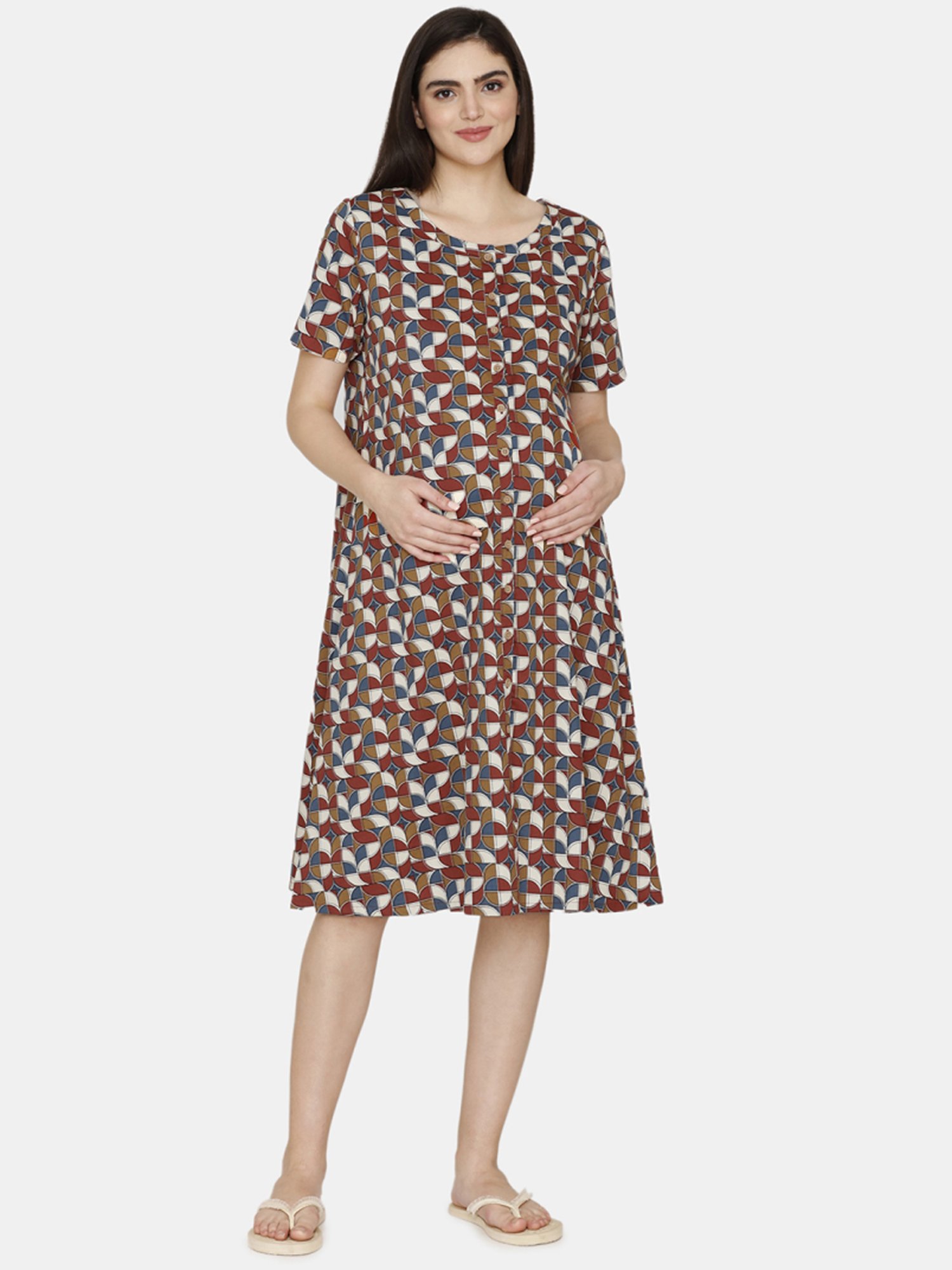 Clovia Yellow & Pink Graphic Print Maternity Top With Pyjamas