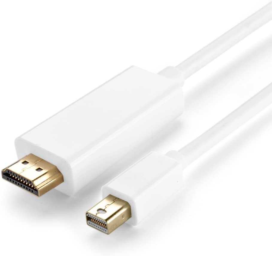 TNP Mini DisplayPort to HDMI Adapter Cable (6FT) - (Thunderbolt 2 Compatible) mDP Mini DP to HDMI Male Connector Port Full HD 1080P Ready Video Audio Converter Wire Cord Plug - White