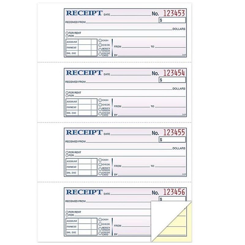 Adams Money/Rent Receipt Book Carbonless 2-Part 7-5/8"x11" WE DC1182