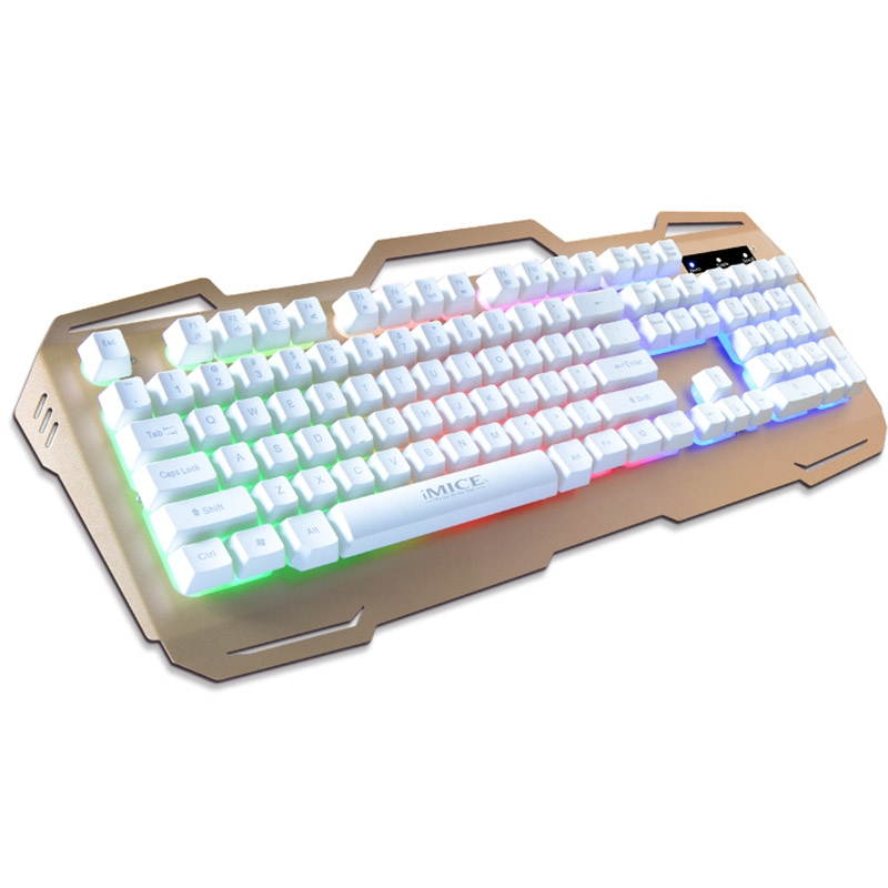 IMICE Gaming Keyboard Wired USB Gamer Keyboards 104 Keys Computer Keyboard Metal Panel Floating Backlit Keyboard For Desktop/PC(Gold)