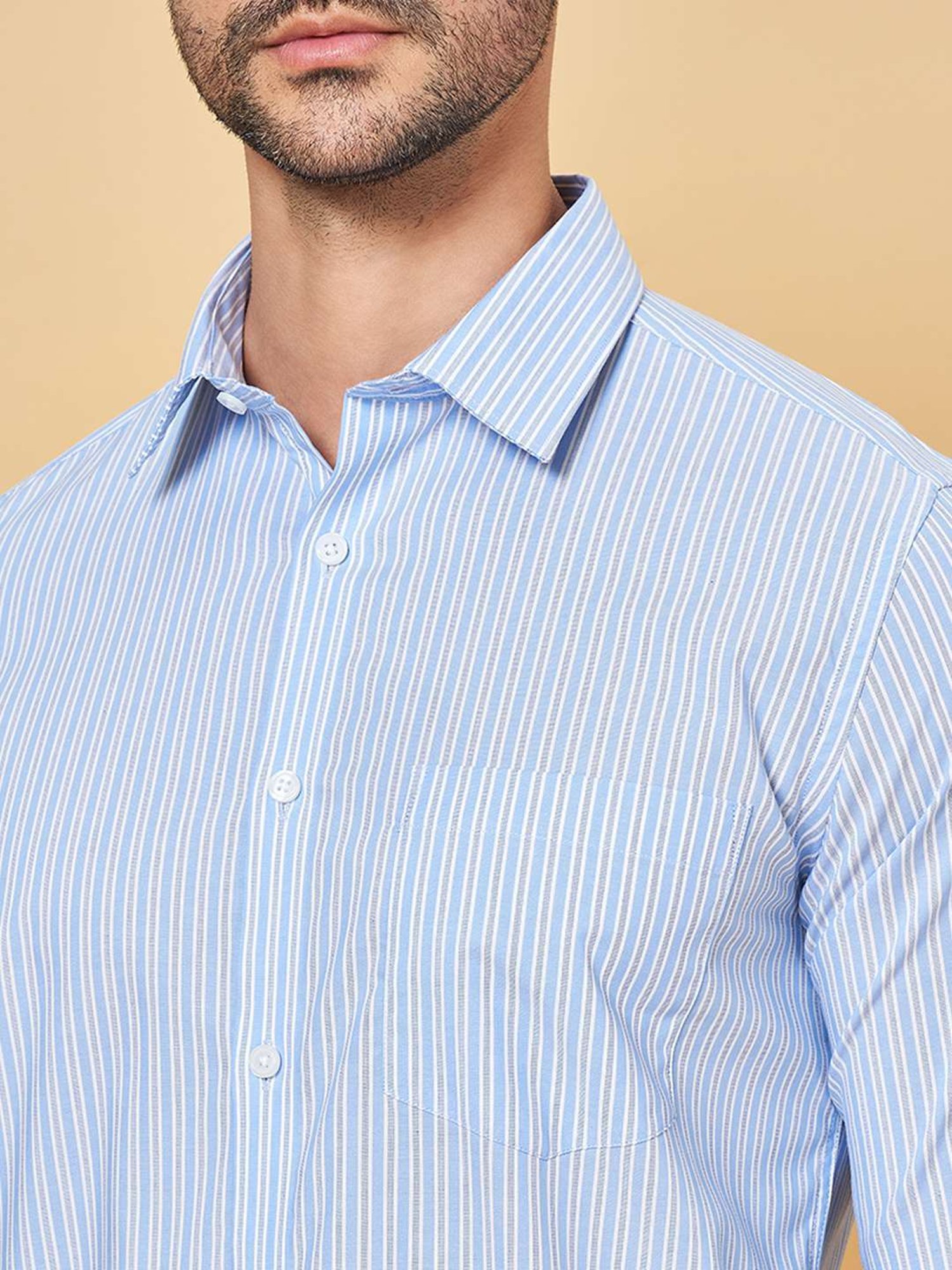 Peregrine by Pantaloons Cornflower Blue Cotton Regular Fit Striped Shirt