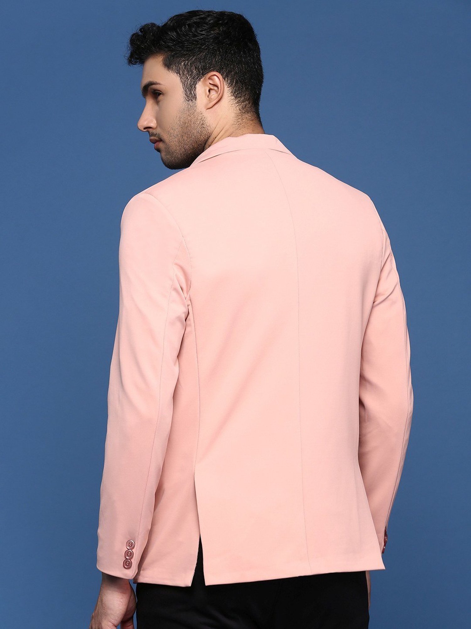 Showoff Peach Cotton Slim Fit Blazer