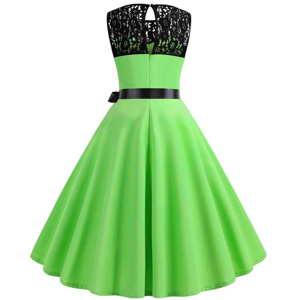 Prom Dresses for Women,Women Vintage 1950s Retro Sleeveless Lace Splice Solid Party Prom Swing Dress