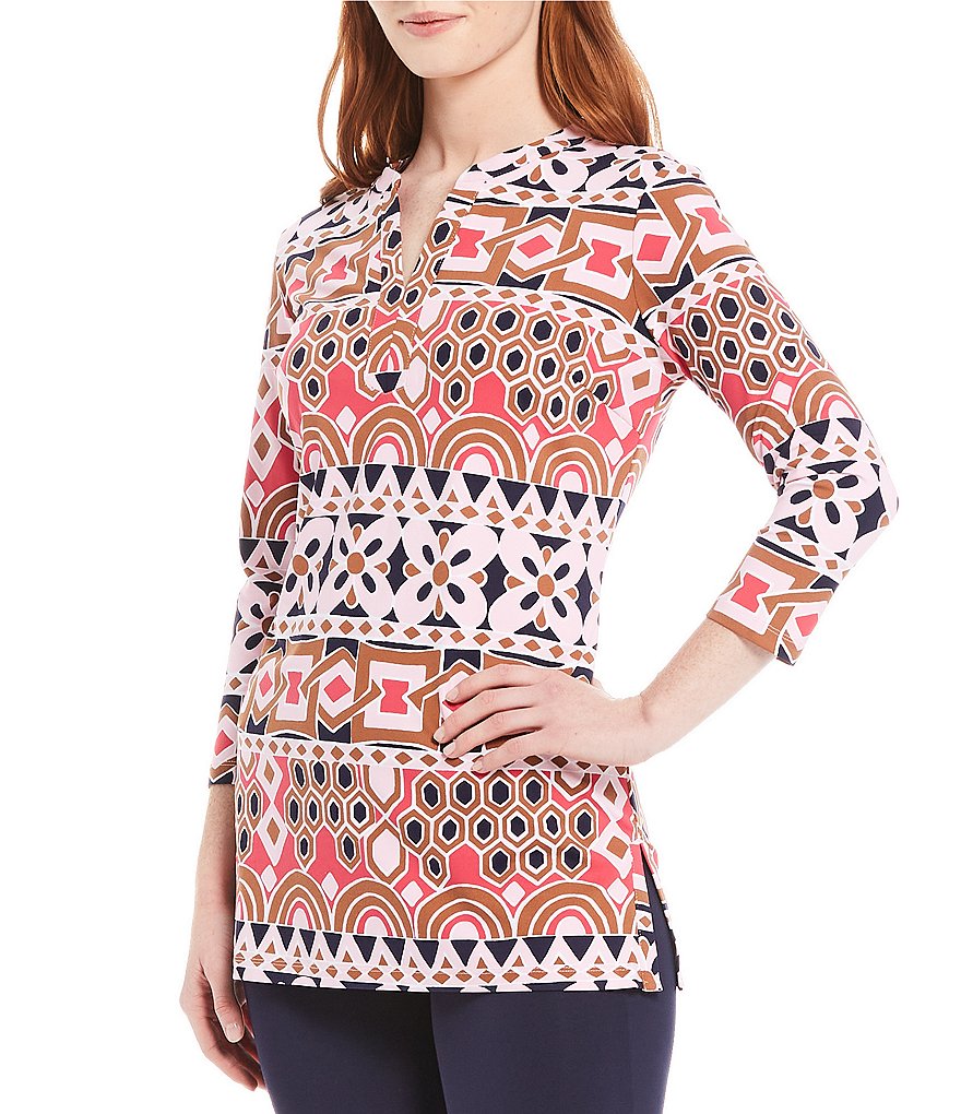 J.McLaughlin Boca 3/4 Sleeve Geo Print Tunic