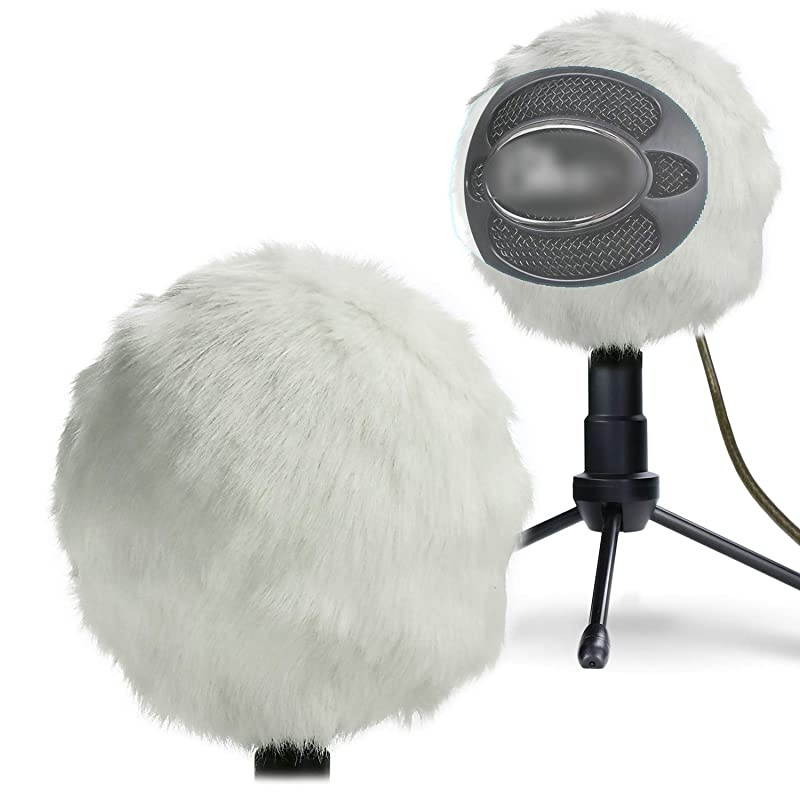 Furry Windscreen Muff - Customized Pop Filter for Microphone, Deadcat Windshield Wind Cover for Improve Blue Snowball iCE Mic Audio Quality (White)