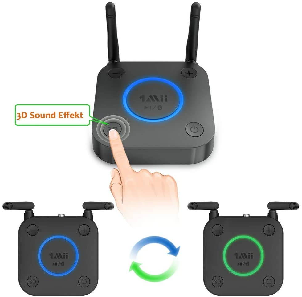 1Mii B06Pro Long Range Bluetooth Receiver, HiFi Wireless Audio Adapter, Bluetooth 5.0 Receiver with 3D Surround aptX Low Latency Optical RCA AUX 3.5mm Coaxial for Home Stereo System