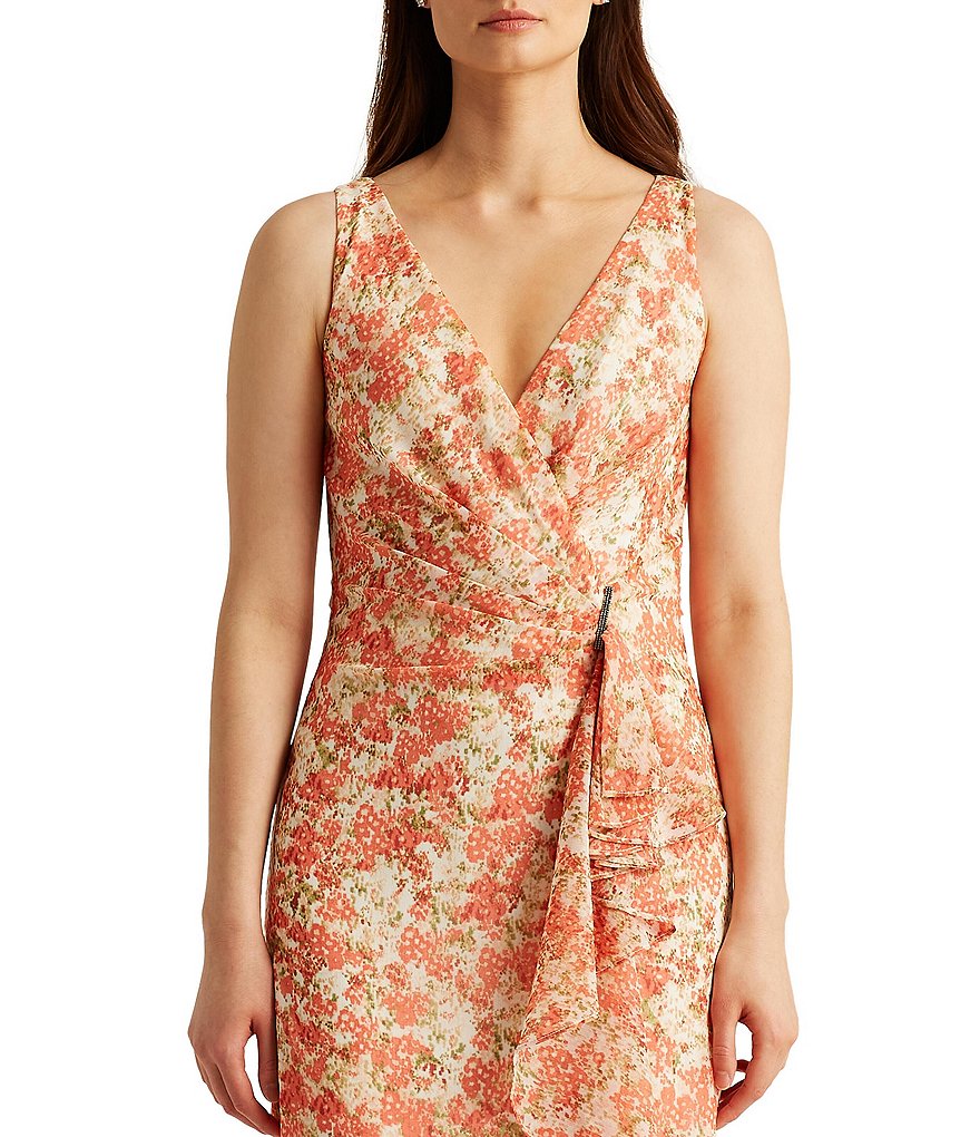 Jkara Chiffon Popover Beaded V-Neck 3/4 Capelet Sleeve Gown