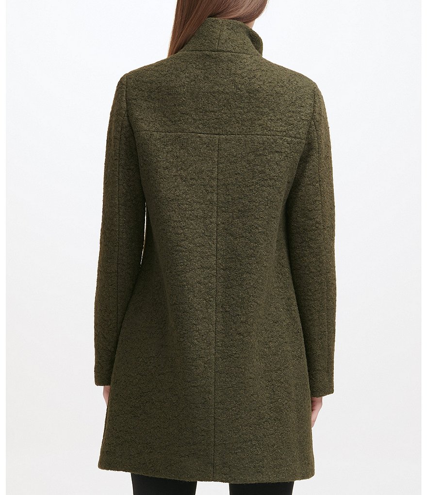 Kenneth Cole New York Asymmetrical Pressed Boucle Wool Wide Lapel Collar Coat