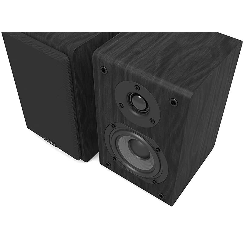 Bookshelf Speakers 75Watts x 2 Passive Needs Amplifier or Receiver 4Inch Carbon Fiber Woofer and Silk Dome Tweeter Black Pair