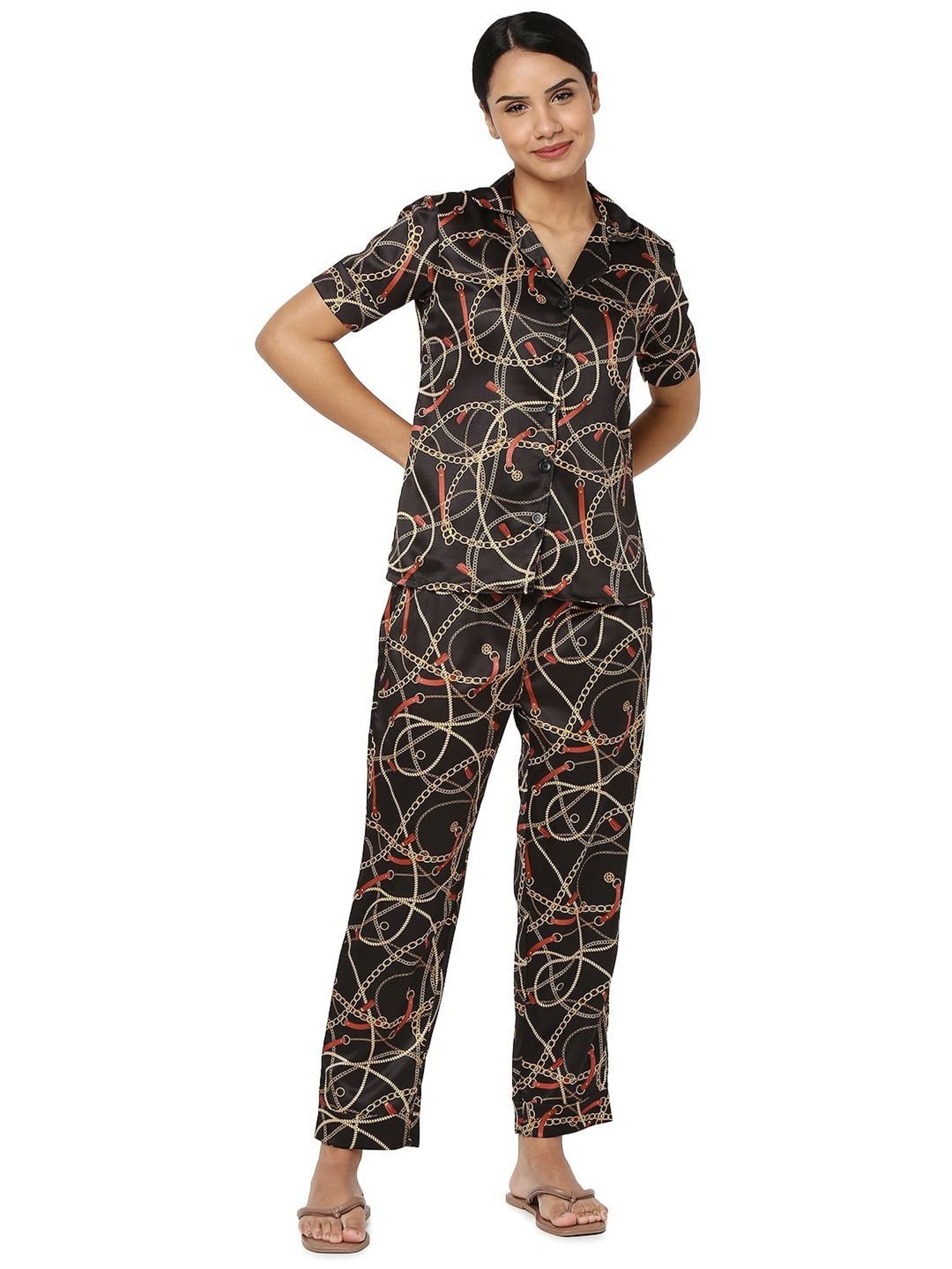 Smarty Pants Black Satin Print Shirt With Pyjamas
