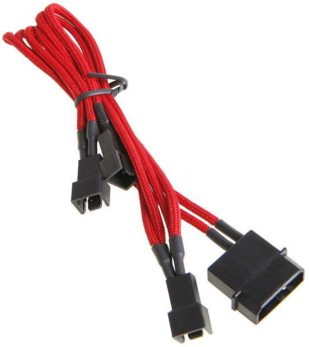 Red Molex 4-pin to Triple 3 Pin 12V Splitter PC Case Computer Cooling Fan Cable Cord Adapter Braided Premium Sleeved
