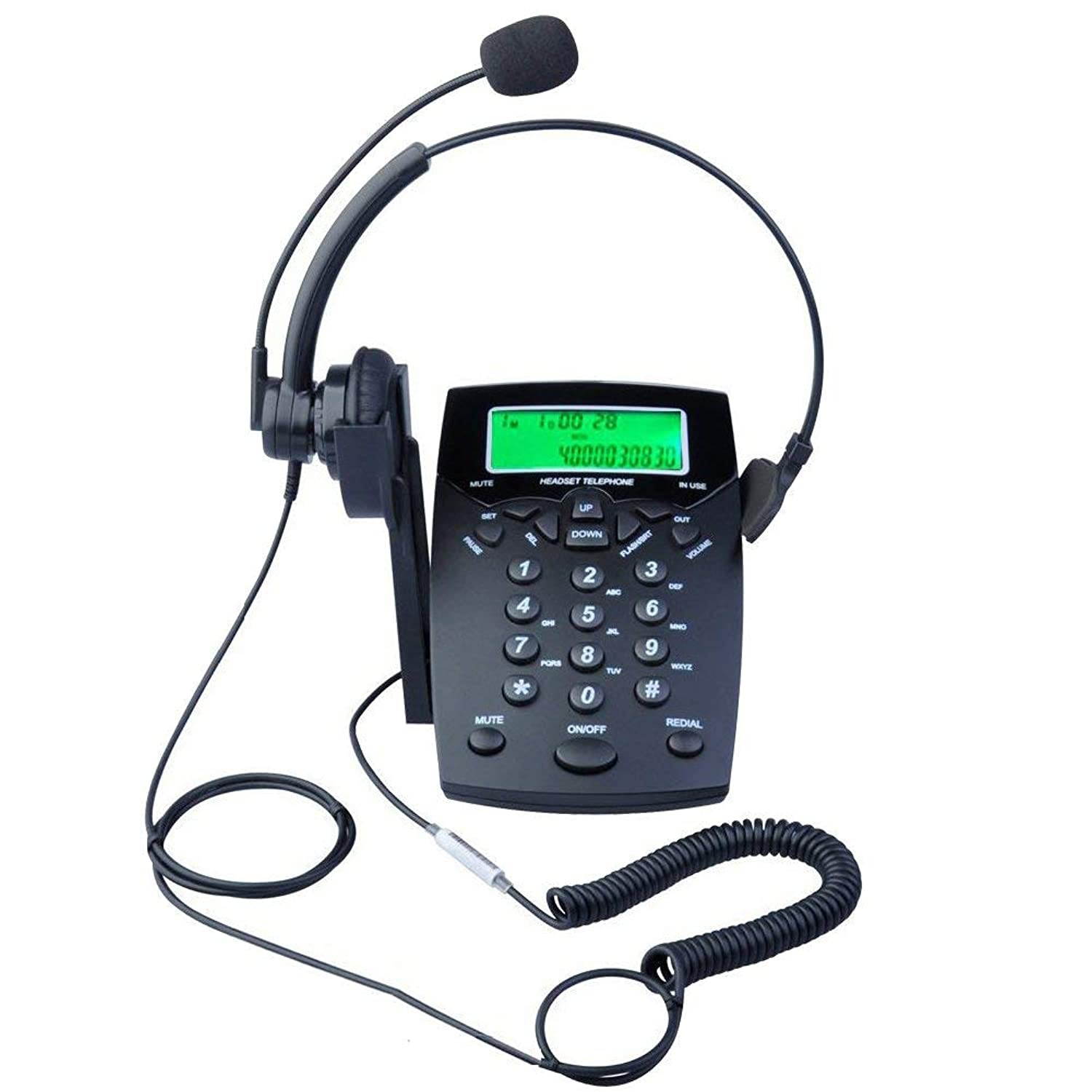 KerLiTar LK-P016B DialPad Telephone with Headset Call Center Corded Phone Tone Dial Key Pad with Caller ID Redial(Black)