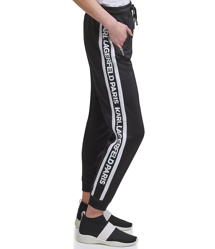 KARL LAGERFELD PARIS Tie Waist Block Letter Athleisure Ankle Length Joggers