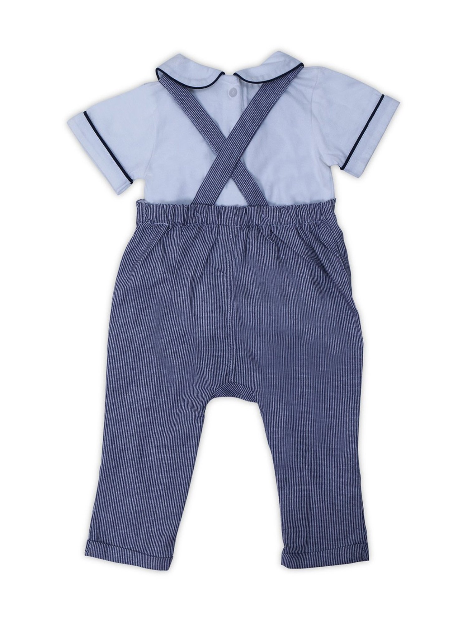 Haus & Kinder Kids Blue & White Cotton Self Pattern T-Shirt Set